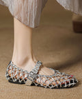 Silberne gewebte Sandalen mit Hohl-Out-Urlaubsstil, flach, atmungsaktiv