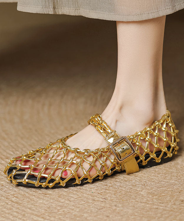 Silberne gewebte Sandalen mit Hohl-Out-Urlaubsstil, flach, atmungsaktiv