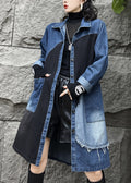 Pan Button Kragen Mäntel Taschen Denim Vintage Herbst Peter Long Blue Trench