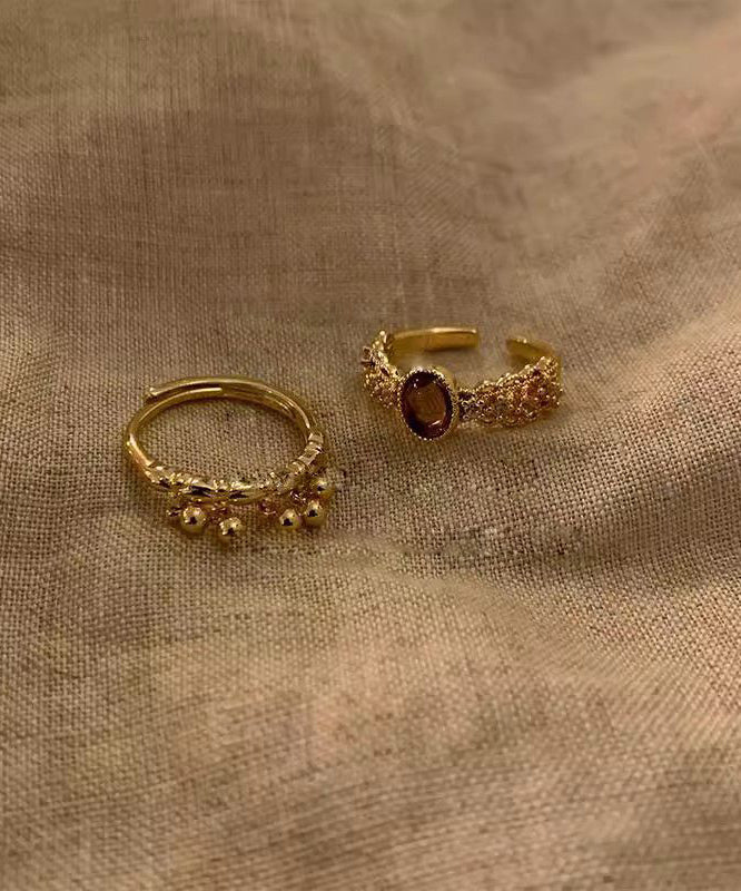 リング 2ピース スターリング ヴィンテージ セット シルバー オープン オーバーギルド ゴールド