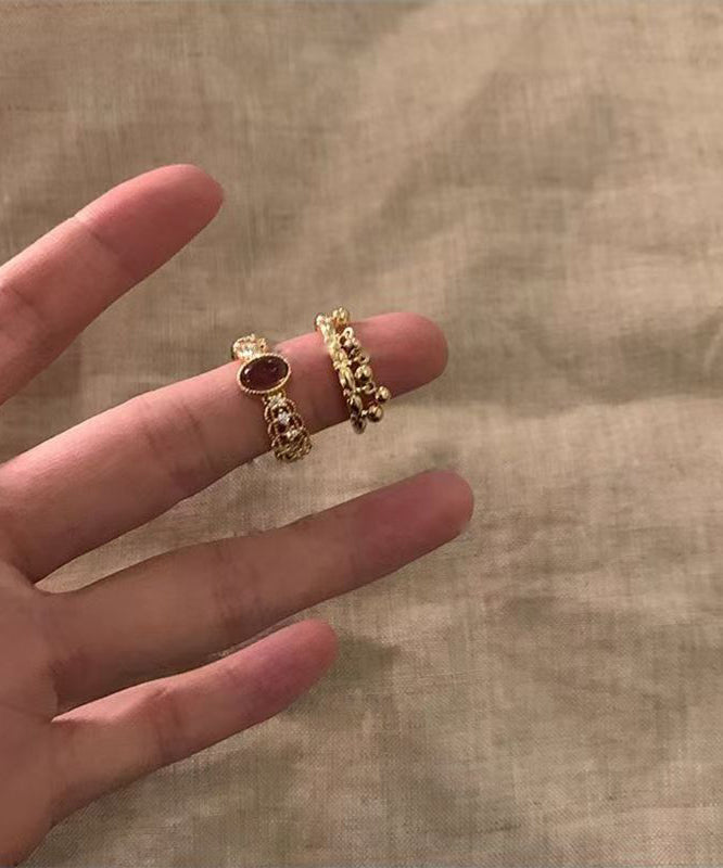 リング 2ピース スターリング ヴィンテージ セット シルバー オープン オーバーギルド ゴールド