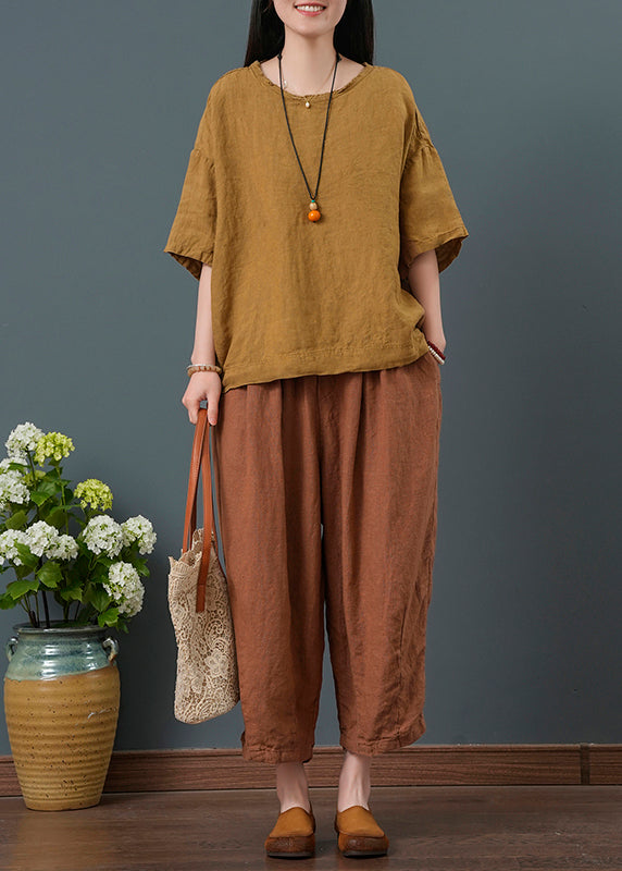 Pieces Yellow Set Summer Linen Two Oversized Vintage