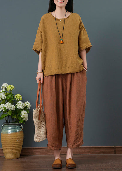 Pieces Yellow Set Summer Linen Two Oversized Vintage