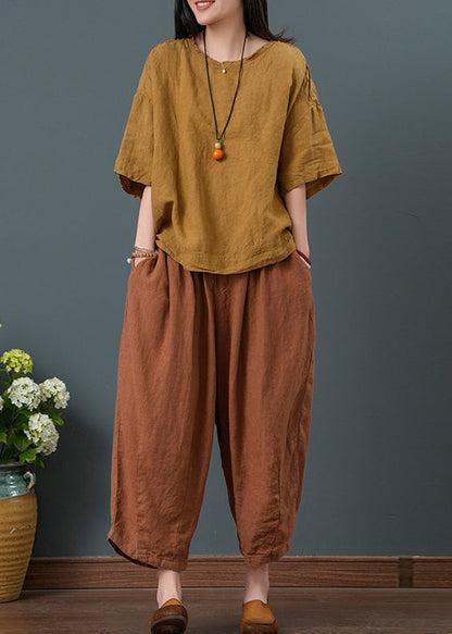 Pieces Yellow Set Summer Linen Two Oversized Vintage