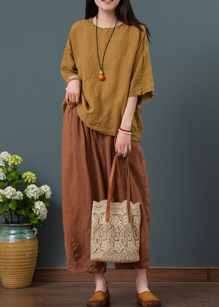 Pieces Yellow Set Summer Linen Two Oversized Vintage