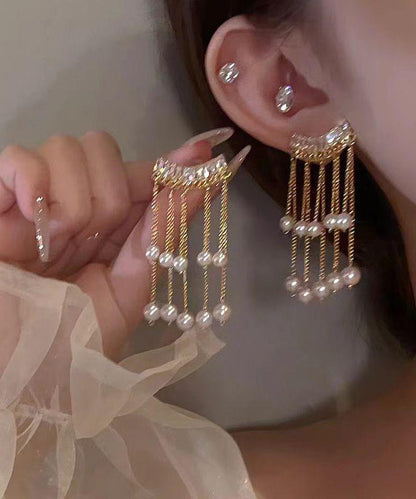 ヴォーグイヤリング 銅合金 ゴールド ドロップタッセル ジルコンパール