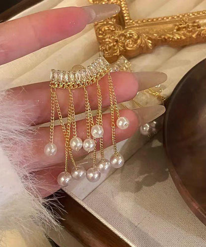 ヴォーグイヤリング 銅合金 ゴールド ドロップタッセル ジルコンパール