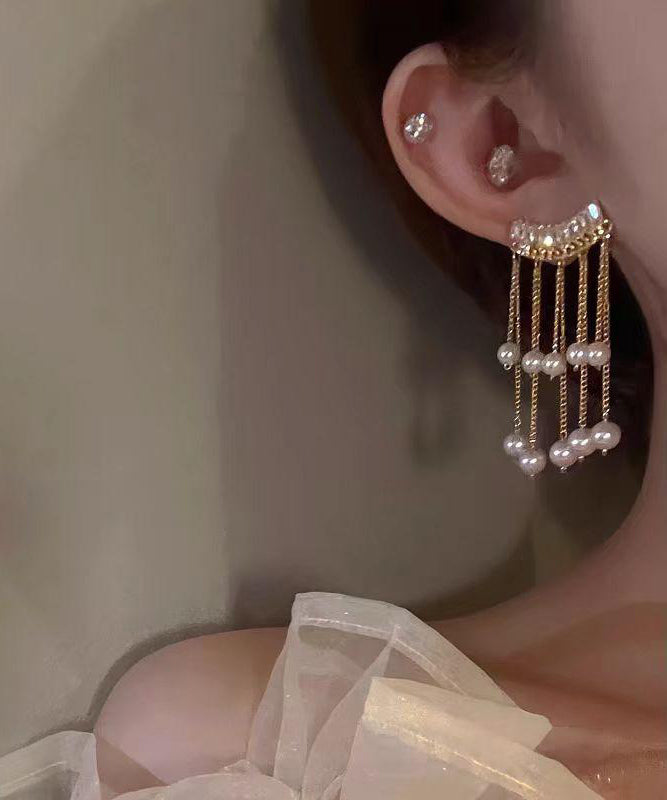 ヴォーグイヤリング 銅合金 ゴールド ドロップタッセル ジルコンパール