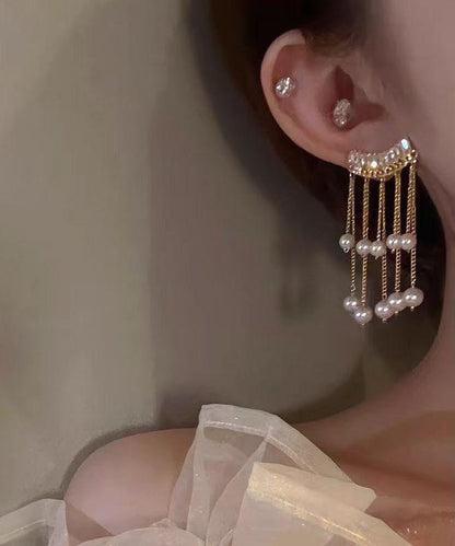 ヴォーグイヤリング 銅合金 ゴールド ドロップタッセル ジルコンパール