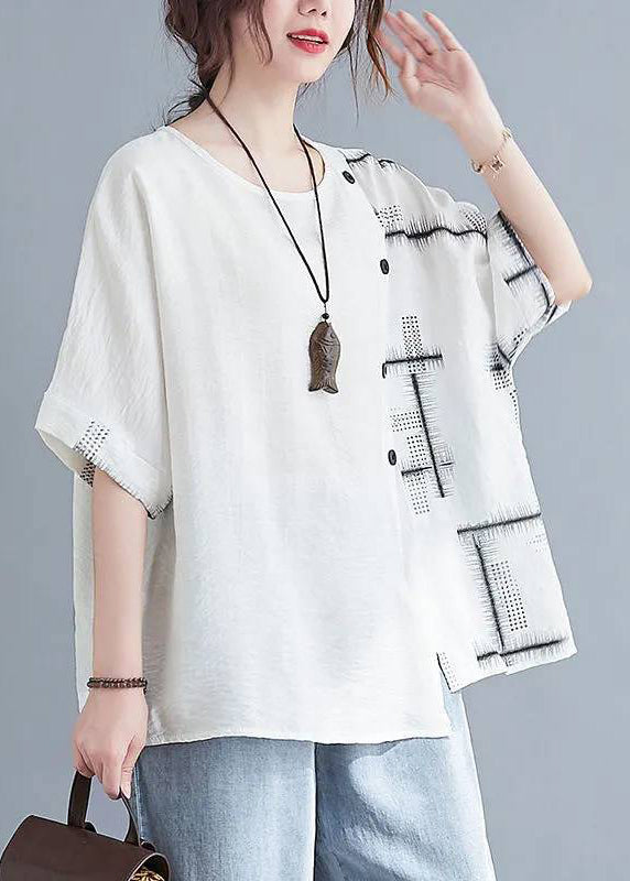 Loose Short Sleeve Top White O-Neck
