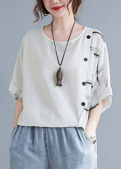 Loose Short Sleeve Top White O-Neck