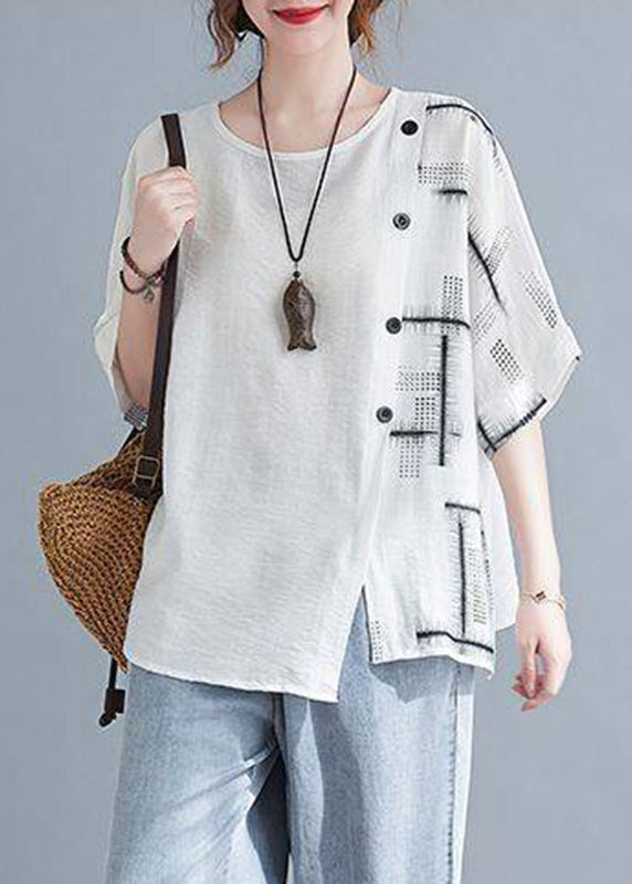 Loose Short Sleeve Top White O-Neck