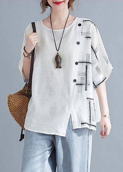 Loose Short Sleeve Top White O-Neck