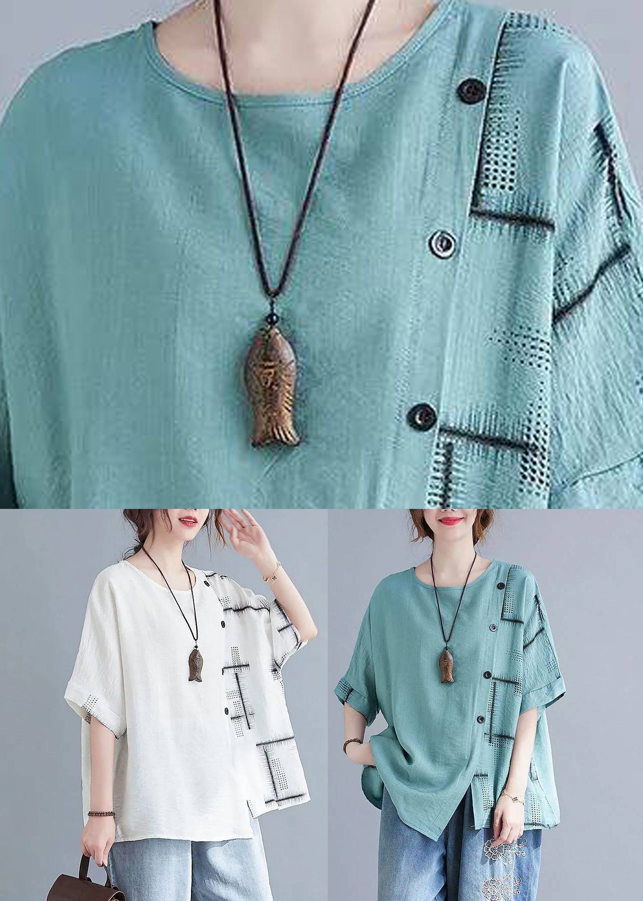 Loose Short Sleeve Top White O-Neck