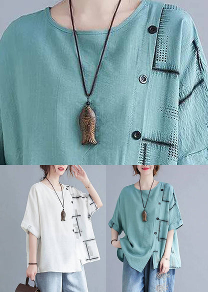 Loose Short Sleeve Top White O-Neck