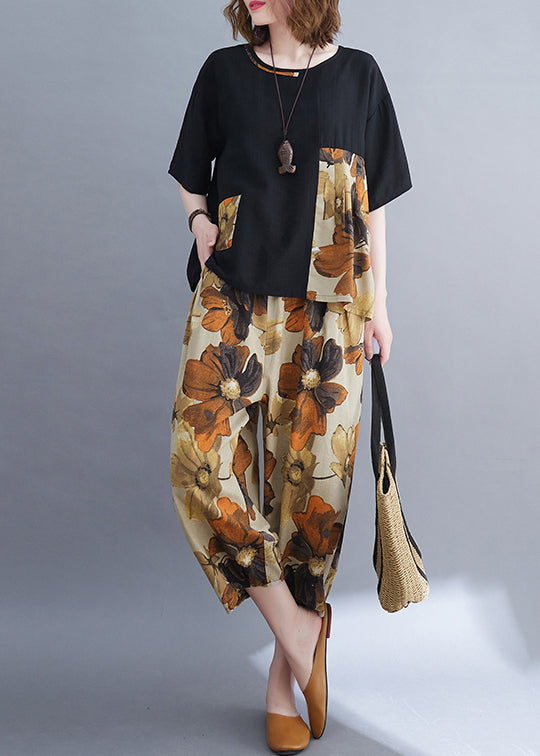 Patchwork Set Zweiteiler Damen Sommer Baumwolle Oversize Schwarz