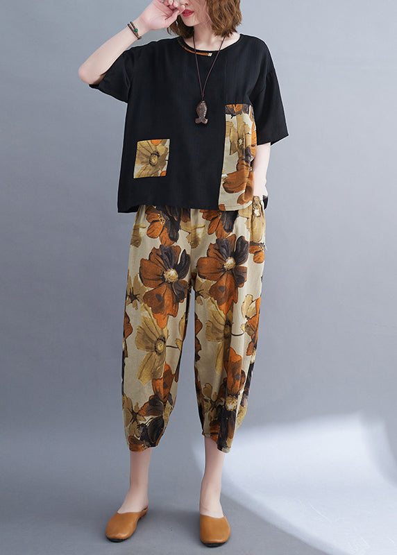 Patchwork Set Zweiteiler Damen Sommer Baumwolle Oversize Schwarz