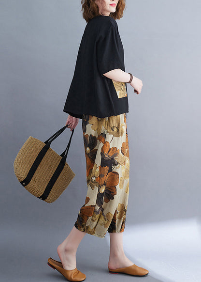 Patchwork Set Zweiteiler Damen Sommer Baumwolle Oversize Schwarz