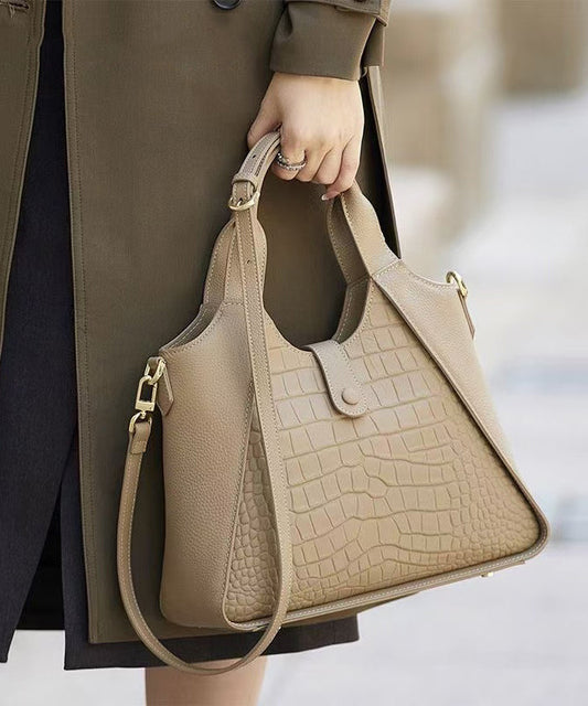 Damen Leder Grau Kalbsleder Strapazierfähige Patchwork-Einkaufstasche