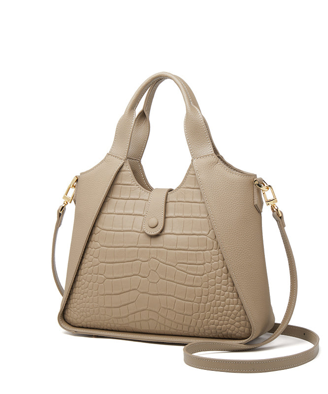 レディースレザーグレーカーフ耐久性パッチワークトートバッグ