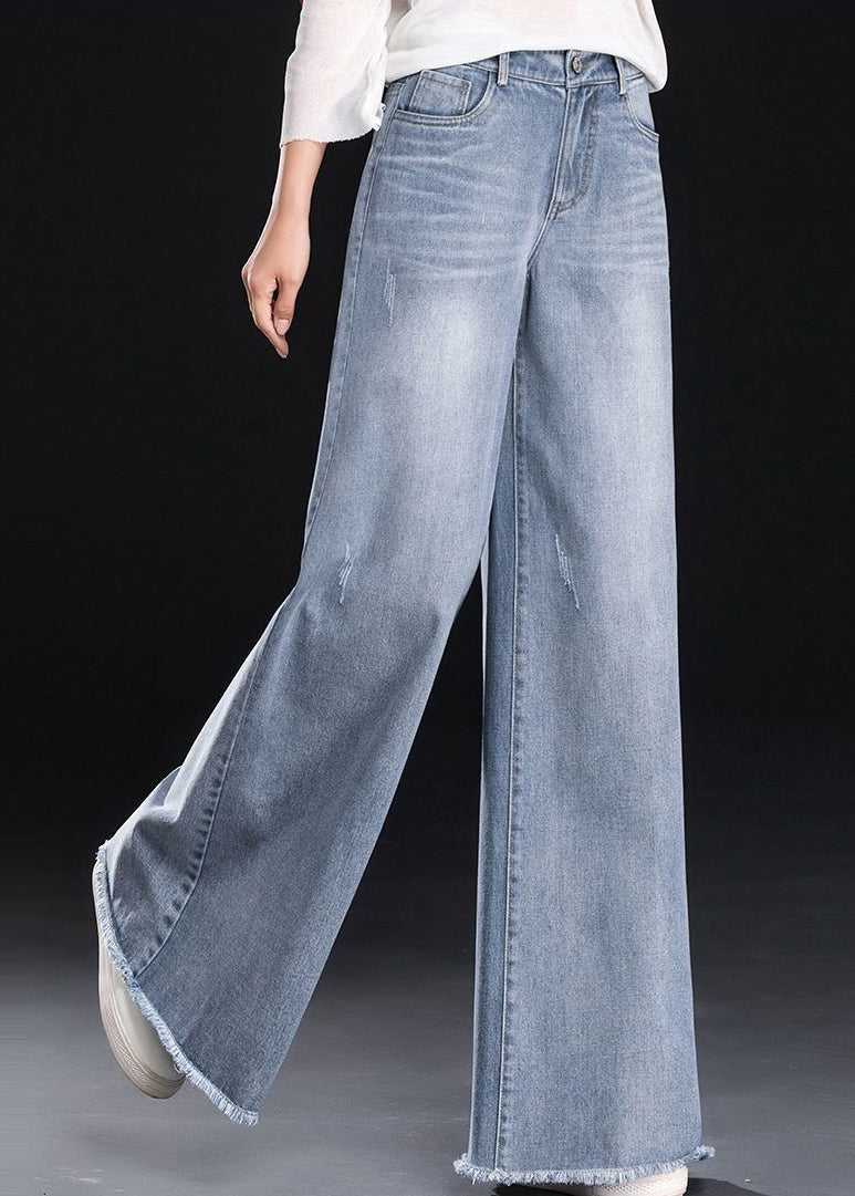 Pants Denim Light Summer Tasseled Blue Women Straight