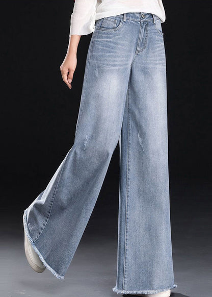 Pants Denim Light Summer Tasseled Blue Women Straight