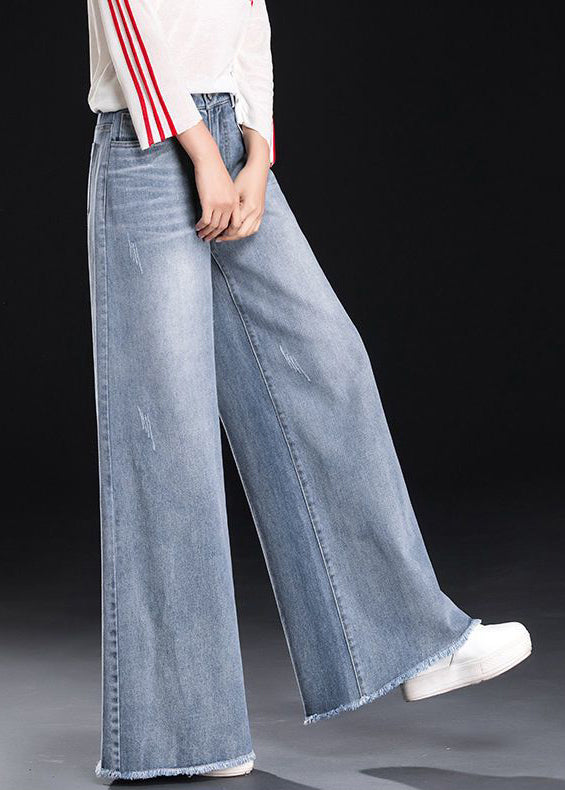 Pants Denim Light Summer Tasseled Blue Women Straight