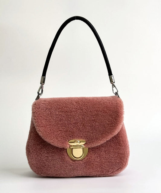 Damen Schultertasche Stilvolle Wollrosa Tasche Vielseitig