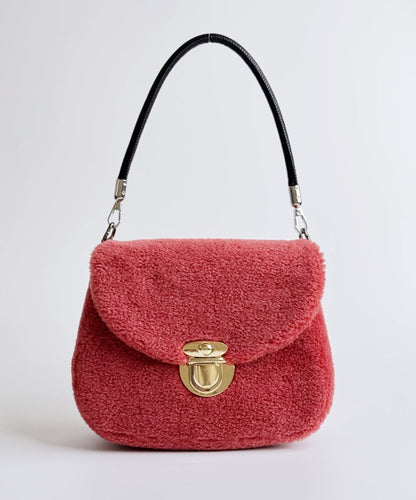 Women Shoulder Stylish Woolen Pink Bag Versatile