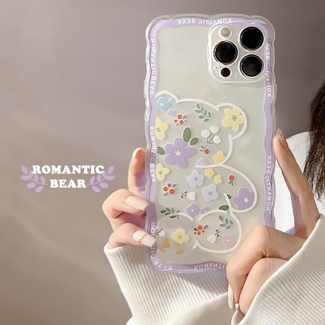 Bear Flower Transparent Phone Case - Compatible with iPhone