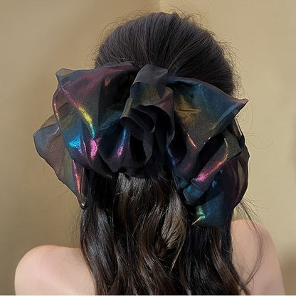 Holographic Clip Hair Mesh Bow
