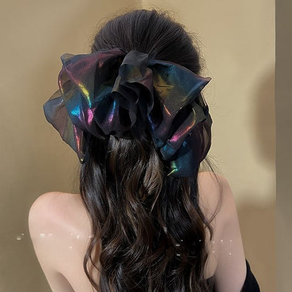 Holographic Clip Hair Mesh Bow
