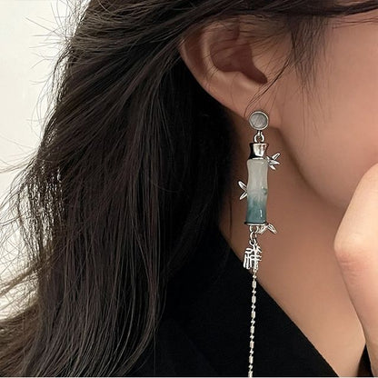 竹の目合金フェイクキャットイヤリングダングルストーン