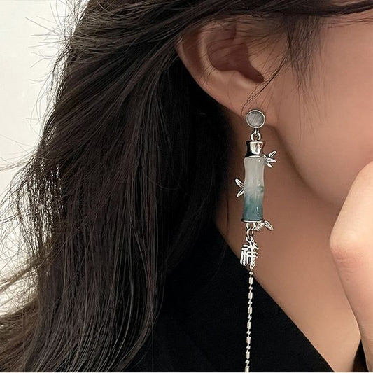 Bambus Auge Legierung Faux Katze Ohrring Baumeln Stein