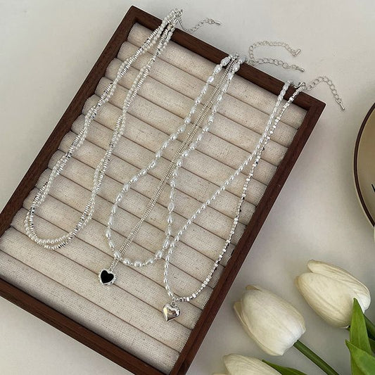 デザイン）ハートフェイクネックレス（各種合金/パール