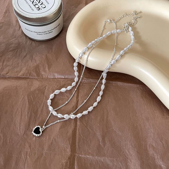 デザイン）ハートフェイクネックレス（各種合金/パール