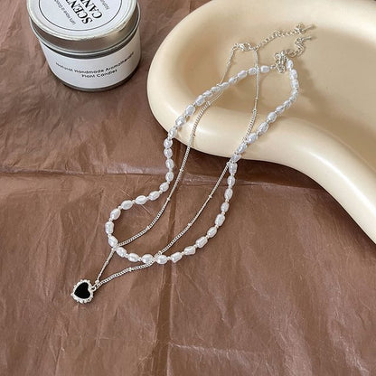 デザイン）ハートフェイクネックレス（各種合金/パール