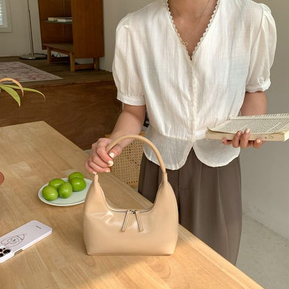 ショルダーフェイクプレーンジップバッグレザー