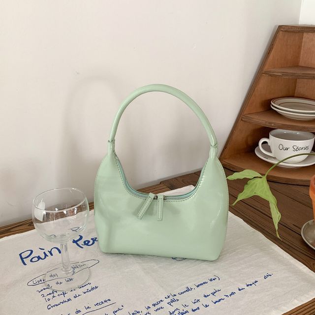 ショルダーフェイクプレーンジップバッグレザー