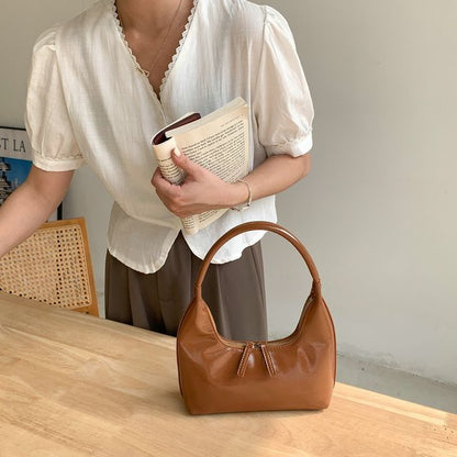 ショルダーフェイクプレーンジップバッグレザー