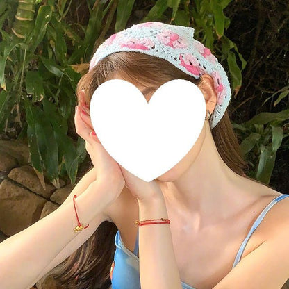 ヘッド刺繍スカーフ 花柄レース クロシェ編み