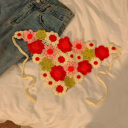 ヘッド刺繍スカーフ 花柄レース クロシェ編み