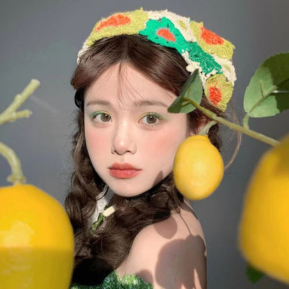 ヘッド刺繍スカーフ 花柄レース クロシェ編み