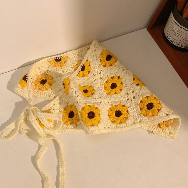 ヘッド刺繍スカーフ 花柄レース クロシェ編み