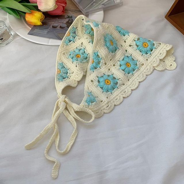 ヘッド刺繍スカーフ 花柄レース クロシェ編み