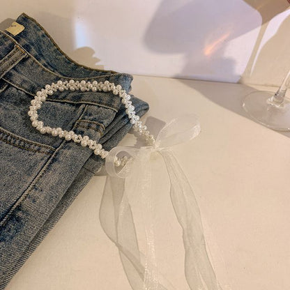 / Spitzen-Stirnband mit Kunstkristallen (verschiedene Perlendesigns)