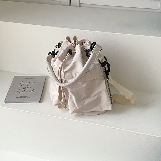 Drawstring Nylon Bucket Bag Multi-Pocket