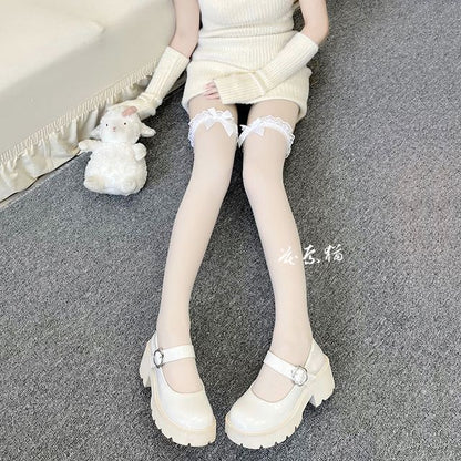 Trim Bow Stockings Plain Lace