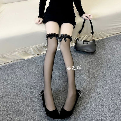 Trim Bow Stockings Plain Lace
