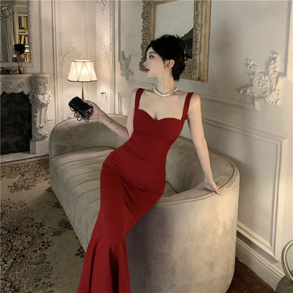 Spaghetti Strap Plain Maxi Mermaid Dress